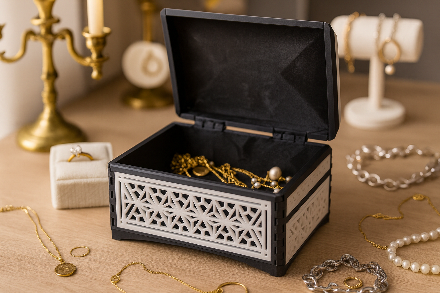 Elegant Smyckesbox med Geometrisk Charm - 3D-printad precision