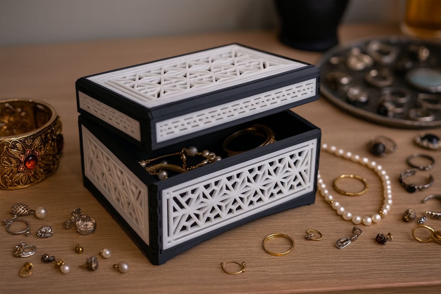 Elegant Smyckesbox med Geometrisk Charm - 3D-printad precision